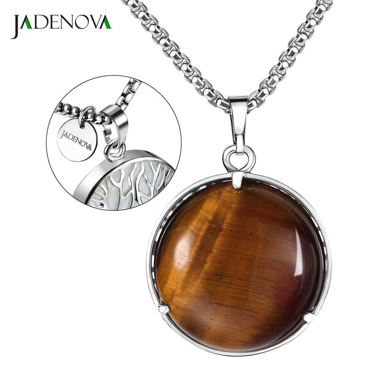 JADENOVA Family Tree Necklace Tree of Life Natural Yellow Tiger Eye Gemstone Crystal Pendant Necklace 24 Inches Stainless Steel Chain - Image 3